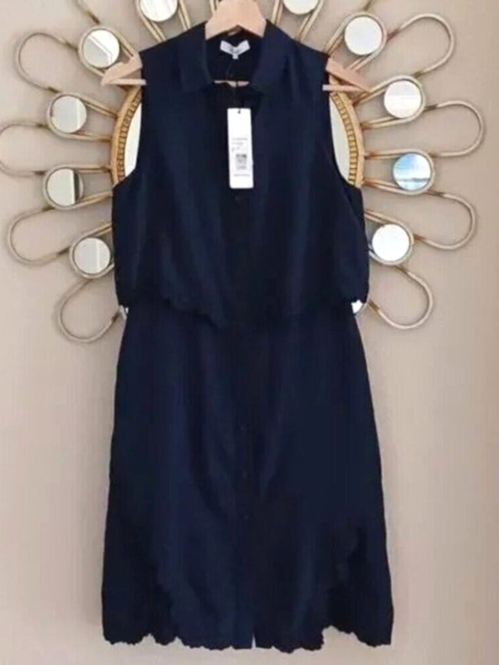 NWT Parker Aquarius Overlay Lace Trim Shirt Dress Navy Blue M Lace Hem - Picture 4 of 11